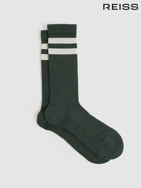 Reiss Pine Green/Ecru Henman Cotton-Blend Double-Stripe Socks (AN5807) | €17