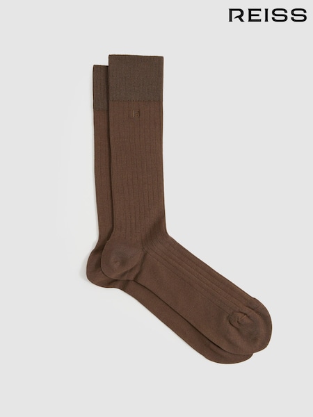 Reiss Brown Jace Cotton-Blend Logo-Embroidered Socks (AN5814) | €20