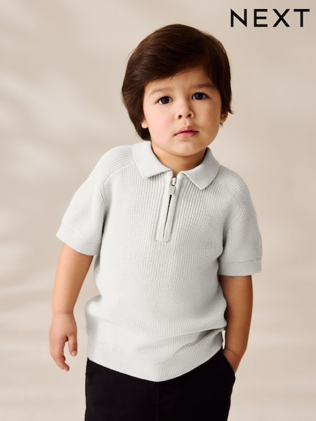 Grey 100% Cotton Knitted Zip Neck Polo Shirt (3mths-7yrs) (AN5865) | 535 UAH - 618 UAH