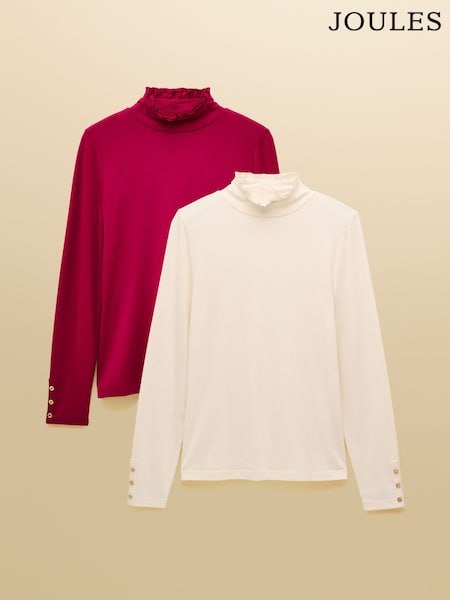 Amy 2-Pack Red/Cream Long Sleeve High Neck Jersey Top (AN5869) | R$ 455