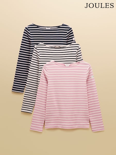 Joules Harbour 3 Pack Navy/Creme/Pink Boat Neck Breton Tops (AN5870) | R$ 640