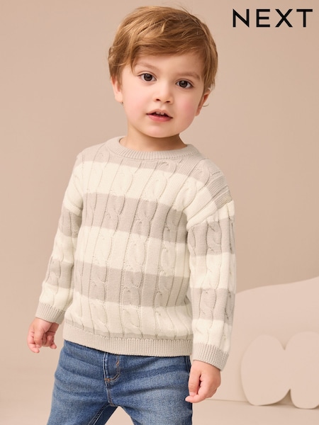Neutral Stripe Cable Knit Crew Neck Jumper (3mths-7yrs) (AN5879) | AED66 - AED76