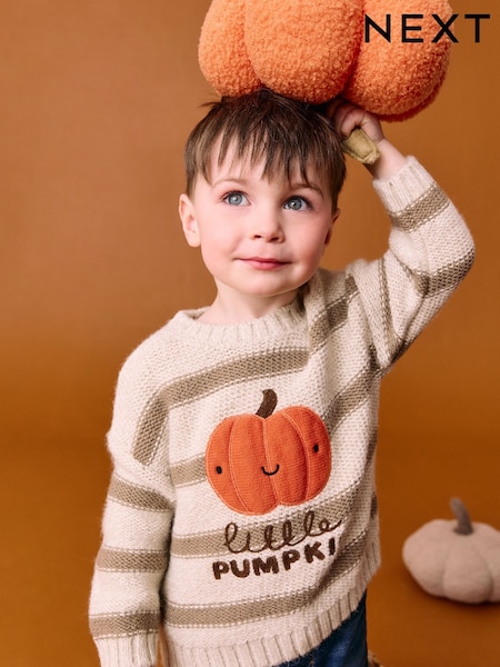 Neutral Pumpkin Halloween Knitted Crew Neck Jumper (3mths-7yrs) (AN5891) | AED81 - AED91