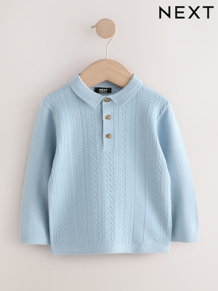 Blue Cable Knit Polo Shirt (3mths-7yrs) (AN5908) | R$ 120 - R$ 135