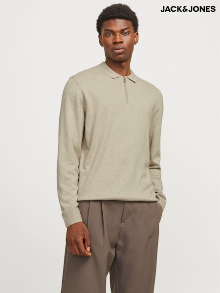 JACK & JONES Grey Quarter Zip Knitted Polo Shirt (AN5948) | €18