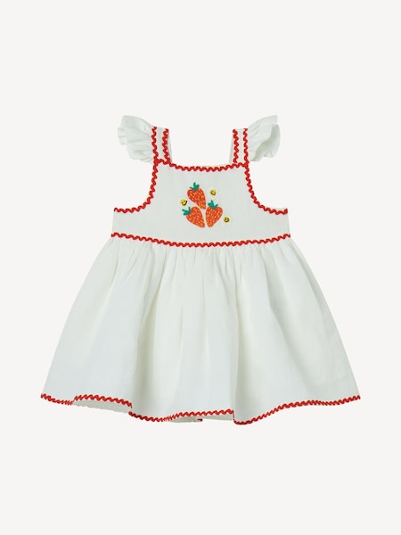 Stella McCartney Kids Strawbrerry Embroidered Woven White Dress With Frill Sleeve (AN5952) | AED582