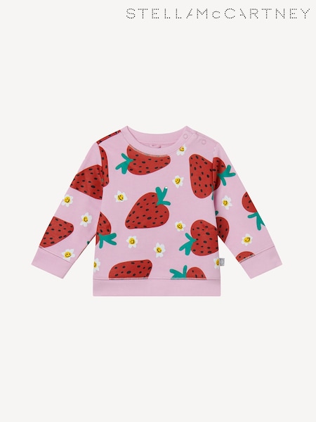 Stella McCartney Kids Baby Pink Strawberry Print Crew Neck Sweatshirt (AN5954) | AED408