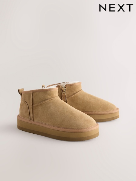 Tan Brown Leather Faux Fur Lined Ankle Boots (AN5976) | €82