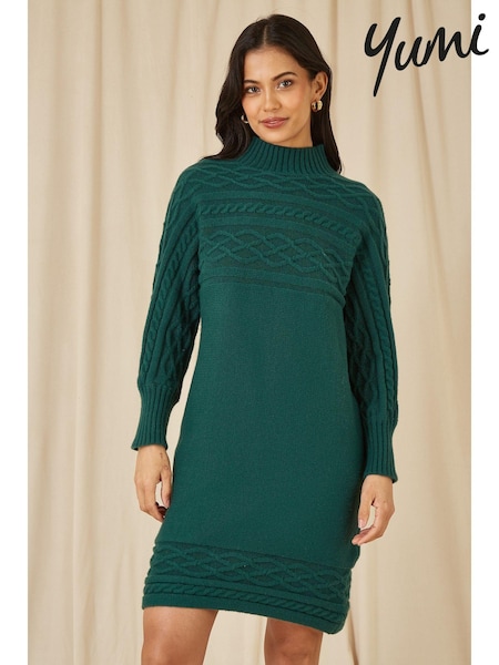 Yumi Green Roll Neck Knitted Dress With Fitted Waist (AN5990) | €43