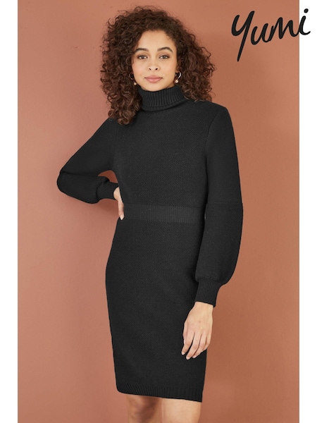 Musta - Yumi Roll Neck Knitted Dress With Fitted Waist (AN5992) | €102