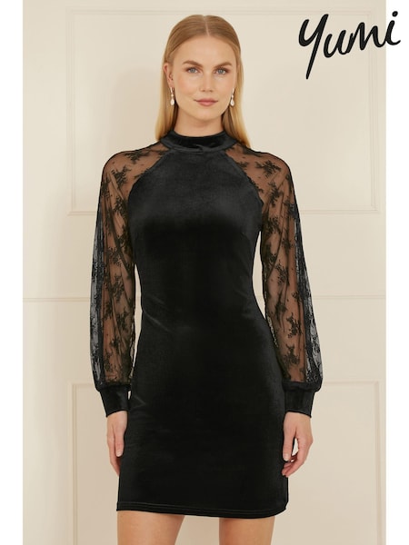 Yumi Velvet Fitted Dress With Lace Sleeves (AN5994) | €73