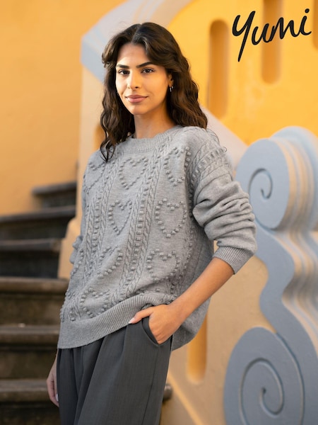 Yumi Grey Heart Knit Relaxed Jumper (AN5996) | 3,004 UAH