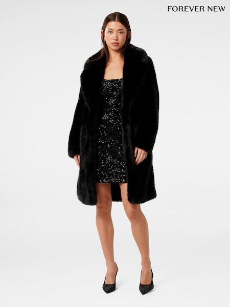 Forever New Black Amina Faux Fur Coat (AN6013) | €83
