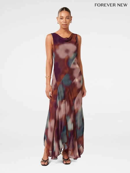 Forever New Brown Sage Sleeveless Hanky Hem Maxi Dress (AN6014) | R$ 1,085