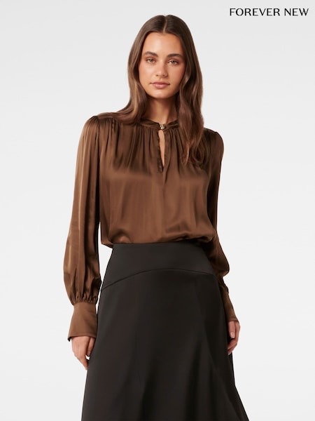 Forever New Brown Kai Gathered Detail Blouse (AN6015) | €46