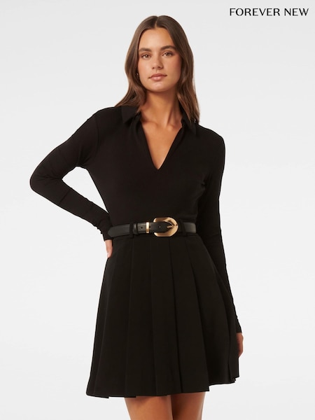 Forever New Black Eliana Pleated Skirt Mini Dress (AN6018) | €52
