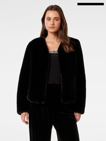 Forever New Black Lana Faux Fur Coat (AN6025) | €156