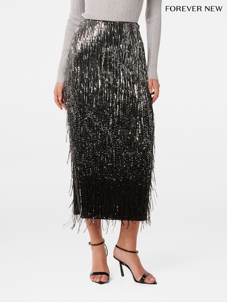 Forever New Black Aria Tassel Sequin Skirt (AN6030) | €38