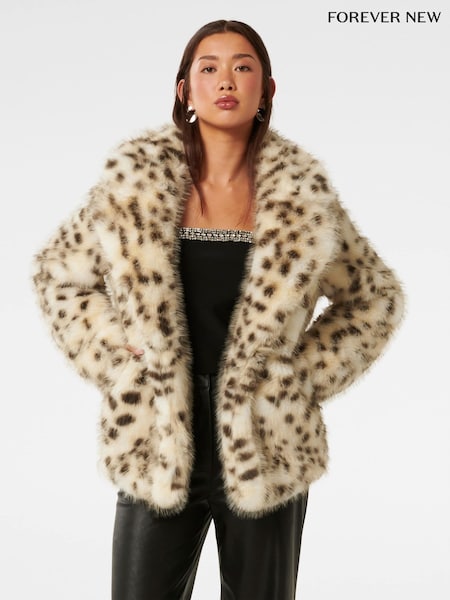 Forever New Natural Suzie Animal Faux Fur Coat (AN6058) | € 101