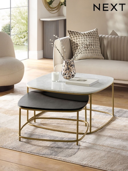 Dark Grey Valencia Marble and Mango Wood Nest of 2, Rectangular Coffee Tables (AN6066) | €580