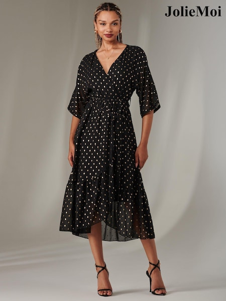Kromi Musta - Jolie Moi Rita Ruffle Hem Chiffon Midi Dress (AN6086) | €107
