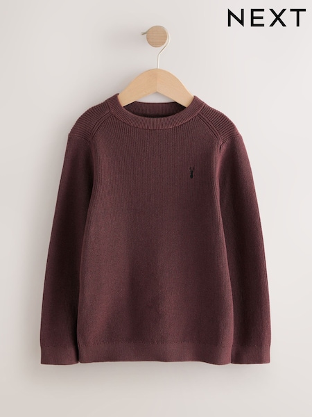 Plum Purple With Stag 100% Cotton Crew Neck Knitted Jumper (3-16yrs) (AN6093) | AED66 - AED91
