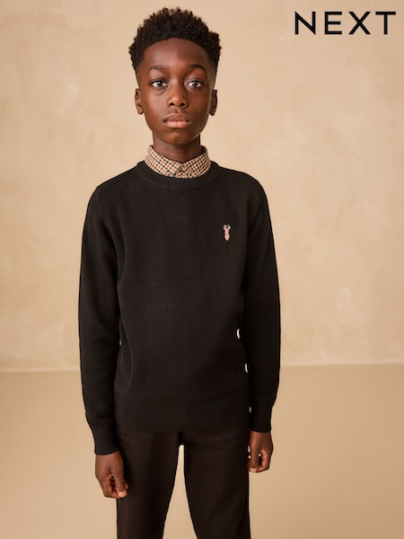 Black Mock Gingham Shirt and Crew Neck 100% Cotton Jumper (3-16yrs) (AN6095) | €24 - €32