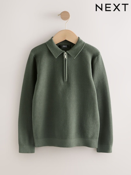 Green Long Sleeve Zip Neck Knitted Polo Shirt (3-16yrs) (AN6118) | AED76 - AED102