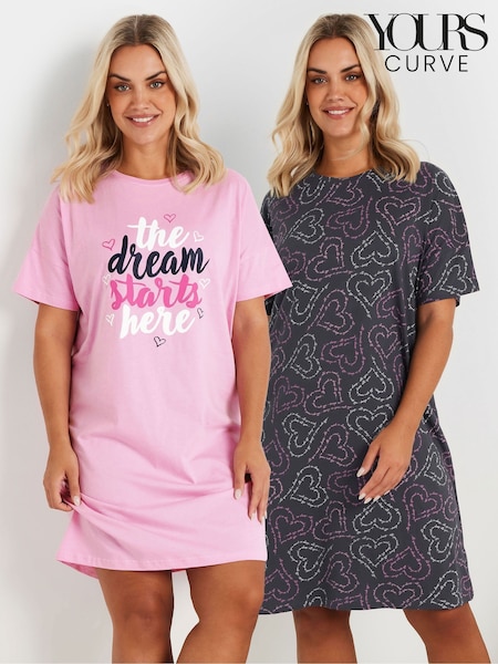 Yours Curve Dream Starts Here Sleeptee 2 Pack (AN6176) | 216 LEI