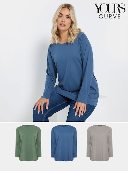 Yours Curve Grey Core Long Sleeve T-Shirts 3 Pack (AN6190) | €39