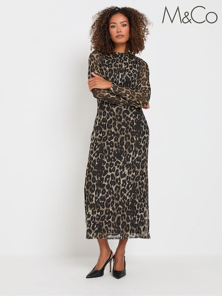 M&Co Natural Leopard Print Mesh Midi Dress (AN6228) | €60