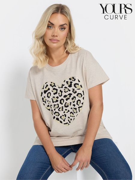 Yours Curve Sequin Leopard Heart Print T-Shirt (AN6231) | €30
