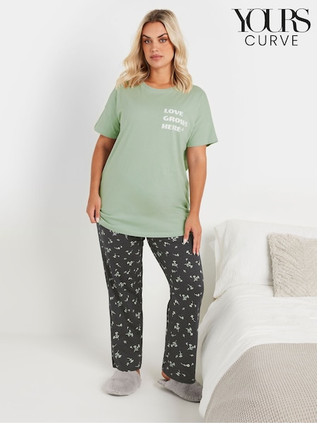Yours Curve Love Grows Here Wide Leg Pyjamas Set (AN6236) | ‏139 ر.ق.