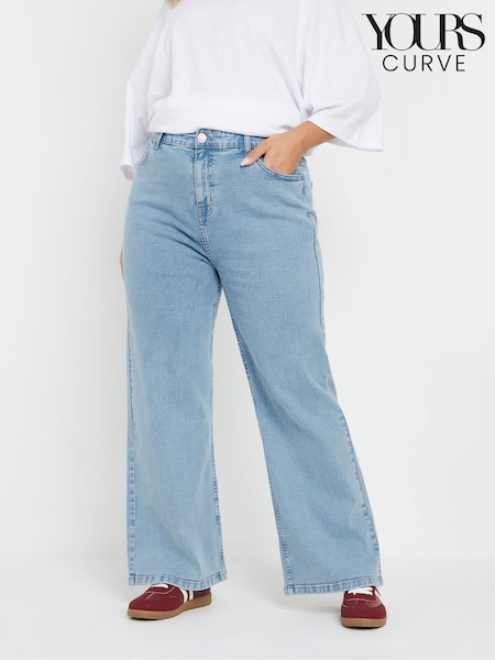 Yours Curve Blue Wide Leg Jeans (AN6245) | $58