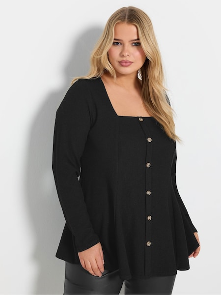 Yours Curve Black Texture Button Front Top (AN6257) | €39