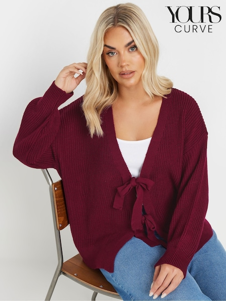 Yours Curve Burgundy Red Knitted Tie Front Cardigan (AN6269) | AED198