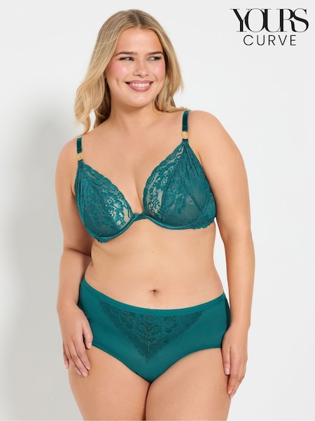 Yours Curve Green Lace Underwired Plunge Bra (AN6277) | €29