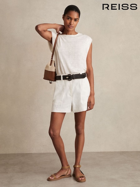 Reiss White Ashby Linen Shorts (AN6319) | ₪714