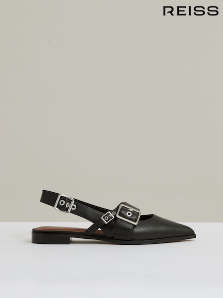 Reiss Black Lois Leather Buckle-Strap Flat Mules (AN6333) | €234