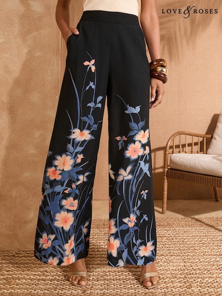 Love & Roses Wide Leg Printed Trousers (AN6455) | €72