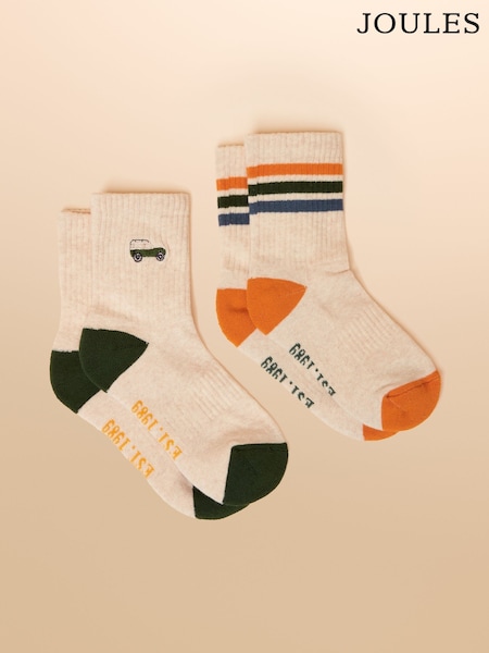 Joules Kids' Volley Khaki/Cream Pack of Two Tennis Socks (AN6467) | R$ 80