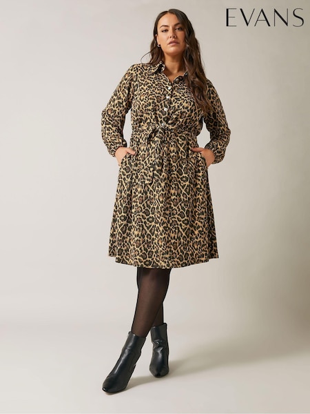 Evans Brown Short Dress With Gold Buttons Dress (AN6505) | €33