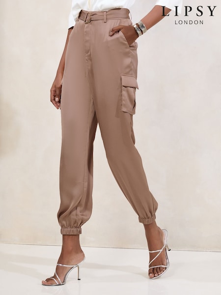 Nude Pink Cuff Satin Joggers (AN6511) | AED245
