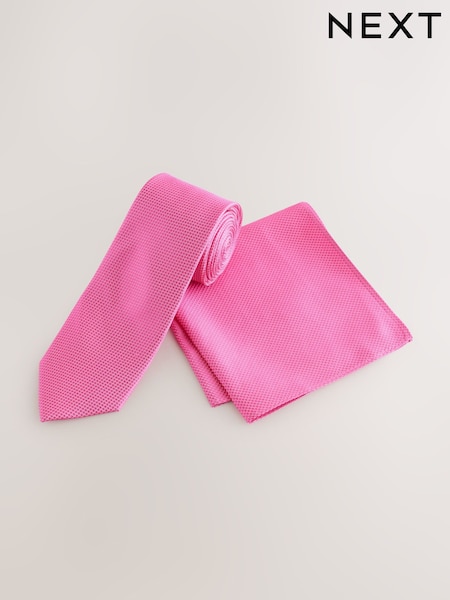 Fuchsia Textured Tie And Pocket Square Set (AN6521) | €37
