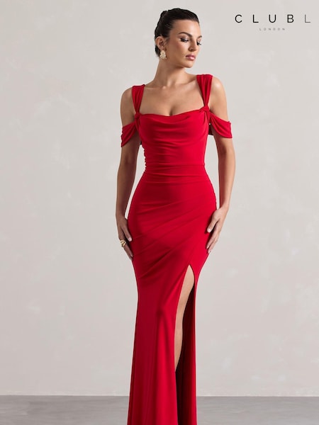 Club L London Amoura Square Neck Draped Wrap Maxi Dress (AN6531) | 117 €