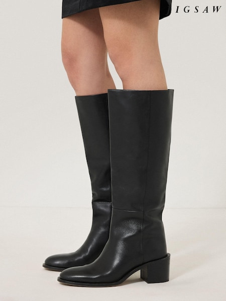 Jigsaw Black Leather Heeled Riding Boots (AN6555) | AED800