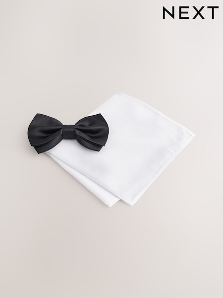 Black Bow Tie and Pocket Square Set (AN6614) | 139 QAR