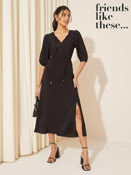 Friends Like These V-Neck Puff Sleeve Shirred Waist Dress (AN6695) | €20