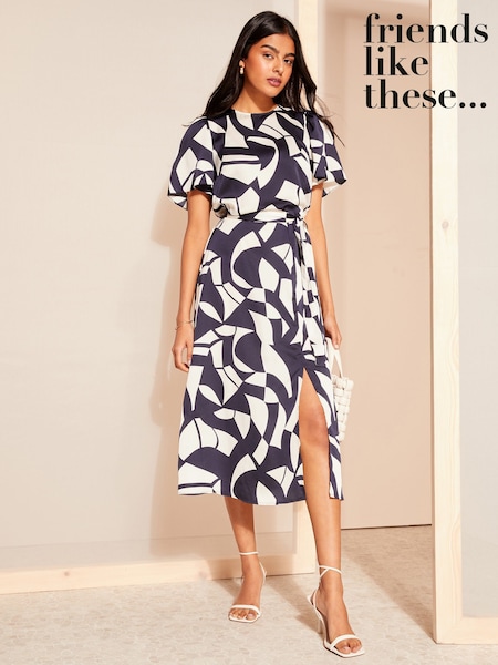 Friends Like These Flutter Sleeve Printed Satin Midi Dress (AN6708) | €44