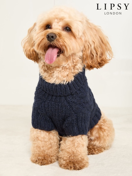 Lipsy Blue Super Soft Cable Design Dog Jumper with Wool (AN6716) | €10 - €16